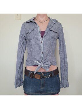 Odel Cropped Front Knot Plaid Grunge Check Fitted Shirt (M)